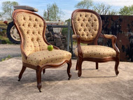 A CHARMING PAIR OF LADIES AND GENTS VICTORIAN STYLE CHAIRS