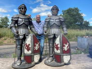A PAIR OF LARGE VINTAGE 6ft plus HIGH KNIGHTS IN ARMOUR SCULPTURE FIGURES