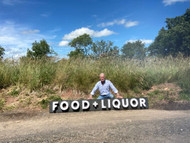 A LARGE 9ft plus VINTAGE ILLUMINATED SHOP SIGN FOOD & LIQUOR