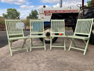 A CHARMING SET OF 6 VINTAGE FOLDING WOODEN STEAMER GARDEN CHAIRS