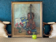 A FINE FOLK ART OIL PAINTING ON BOARD - STILL LIFE WITH VIOLIN