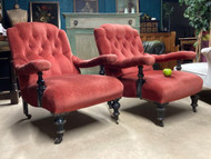 A FINE NEAR PAIR OF VICTORIAN COUNTRY HOUSE ARMCHAIRS IN THE MANNER OF HOWARD