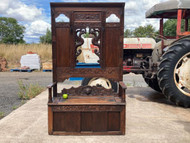 A FINE ANTIQUE CARVED OAK HALL STAND SETTLE MONKS BENCH