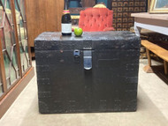 A FINE ANTIQUE IRON & OAK SILVER CHEST - IDEAL CENTRE COFFEE OR SIDE TABLE