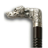 Comyns Walking Stick - Sterling Silver Handle with Walnut Gloss - A Dog Head