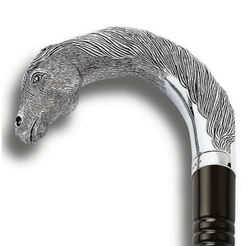 Comyns Walking Stick - Sterling Silver Handle with Walnut Gloss - Horse