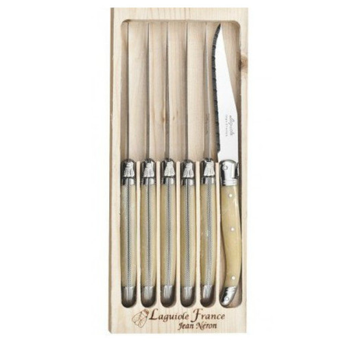 Laguiole 6 Piece Steak Table Knife Set by Jean Neron Light Horn