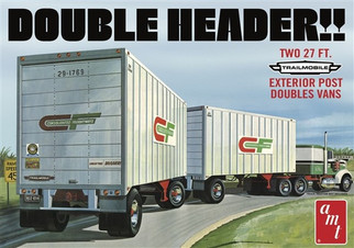 AMT1132 AMT Double Header Two 27 Ft. Exterior Post Double Vans 1/25 Scale Plastic Model Kit