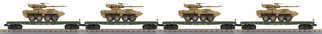 30-70117 O Scale RailKing 4-Car Flat Car w/Stryker Vehicle Set-U.S. Atmy(Desert)