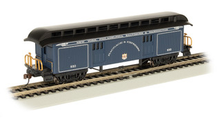 15305 HO Scale Bachmann Old-Time Baggage Car w/Rounded-End Clerestory Roof-B&O Royal Blue