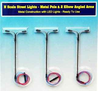 RIH013102 N Scale Rock Island Hobby Street Light Metal Pole & 2 Elbow Angled Arms