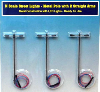 RIH013104 N Scale Street Lights Metal Pole w/ 2 Straight Arms