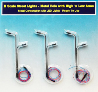 RIH013103 N Scale Rock Island Hobby Street Lights Metal Pole w/High 'n Low Arms