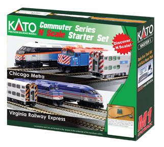 106-0037 N Scale KATO F40PH Chicago Metra Commuter Train Starter Set