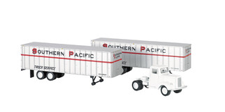 42231 HO Scale Bachmann Southern Pacific White Truck Cab & 2 Piggyback Trailers
