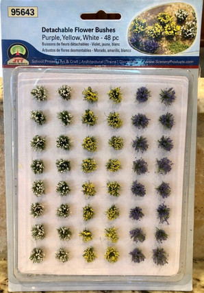 95643 JTT Scenery Products Detachable Flower Bushes Purple, Yellow, White (48)
