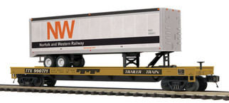 20-95421 O Scale MTH Premier Flat Car w/ 40' Trailer-Norfolk & Western