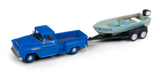 40012 HO Scale Classic Metal Works 1957 Chevy Step Side Pickup w/Fishing Boat and Trailer