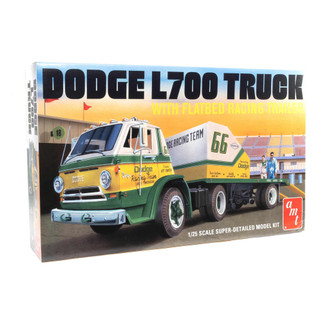 AMT1368 AMT 1966 Dodge L700 Truck w/Flatbed Racing Trailer 1/25 Scale Plastic Model Kit