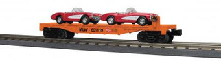 30-76875 O Scale MTH RailKing Flat Car w/(2) '57 Chevy Corvettes (Red)-Milwaukee Road