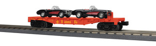 30-76876 O Scale MTH RailKing Flat Car w/(2) '57 Chevy Corvettes (Black)-Santa Fe
