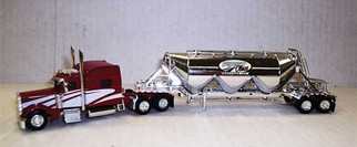 SPEC022 HO Scale Trucks N Stuff Peterbilt 389 Sleeper Cab Tractor w/Pneumatic Bulk Trailer-Red/White/Chrome