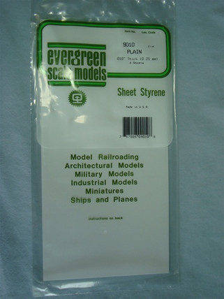 9010 Evergreen Scale Models Styrene Sheet Plain 6" x 12" x .010" (4)
