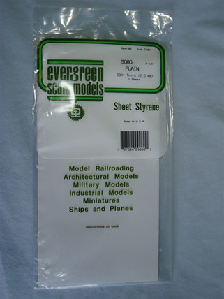 9080 Evergreen Scale Models Styrene Sheet Plain 6 x 12"
