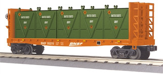 30-76604 O Scale MTH RailKing Flat Car w/Bulkheads & LCL Containers-BNSF