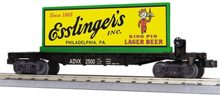 30-76570 O MTH RailKing Flat Car w/Billboard-Esslinger's Lager Beer