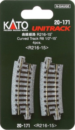 20-171 Kato Unitrack N Scale  8-9/16" Radius Curve 15 Degree (4)