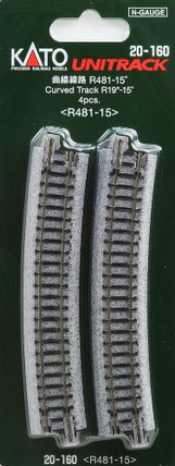 20-160 Kato Unitrack N Scale  Curved Track R19"-15 Degree (4)