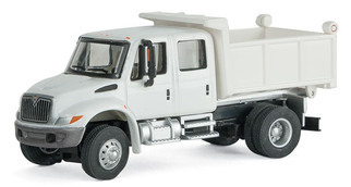 949-11634 HO Scale Walthers SceneMaster International 4300 Crew Cab Dump Truck-White w/Railroad Decal
