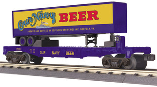 30-76729 O Scale MTH RailKing Flat Car w/40' Trailer-Our Navy Beer