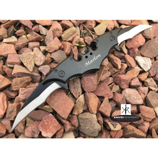 11" Personalized Engraved Batman Dual Blade Knife - Black