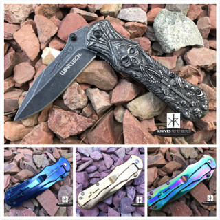 8 1/4" Demon Reaver Collectible Hunting Camping Assisted Open Pocket Folding Knife Wartech Razor Blade - Personalized Engraved
