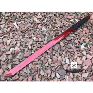 27" Full Tang Straight Tanto Ninja Sword Machete Katana w/ Nylon Sheath Red - CUSTOM ENGRAVED