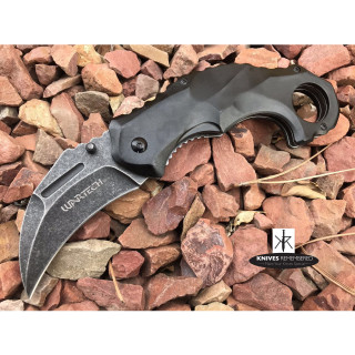 7.875" Stonewashed Karambit Hawk Bill Blade Tactical Outdoor Sturdy Aluminum Handle & Blade Pocket Folding RAZOR BLADE Knife Black - CUSTOM ENGRAVED