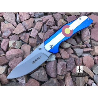 8" TACTICAL HUNTING Pocket Folding OUTDOOR Knife Assisted Open Drop Point Blade Colorado Flag - CUSTOM ENGRAVED