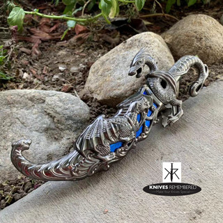 10" Fighting Dragon Fantasy Dagger Knife Blue - Personalized Engraved