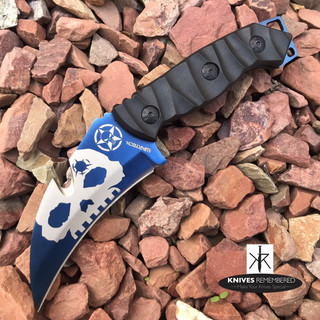8.5" Full Tang Tactical Karambit Combat Gut Hook HIKING Fixed Razor Blade Knife Blue - Custom Engraved