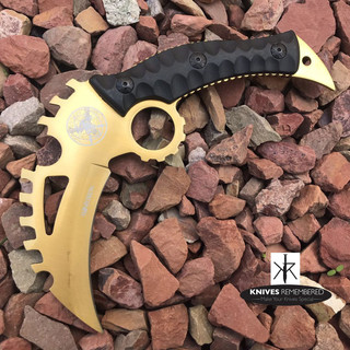8.5" Full Tang Tactical Karambit Combat GEAR HIKING Fixed Razor Blade Gold Knife - CUSTOM ENGRAVED