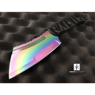 9.5" FIXED BLADE CLEAVER Style FULL TANG CAMPING HUNTING Rainbow Knife with Sheath - CUSTOM ENGRAVED