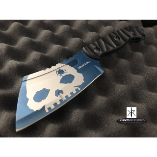 9.5" FIXED BLADE CLEAVER Style FULL TANG CAMPING HUNTING Blue Knife with Sheath - CUSTOM ENGRAVED