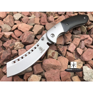 Buckshot Knives Thumb Open Spring Assisted Cleaver Classic Pocket Knife Black - CUSTOM ENGRAVED