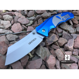 7.75" BLACK PUNISHER CLEAVER Pocket Folding KNIFE Spring Assisted HUNTING RAZOR Blue - CUSTOM ENGRAVED
