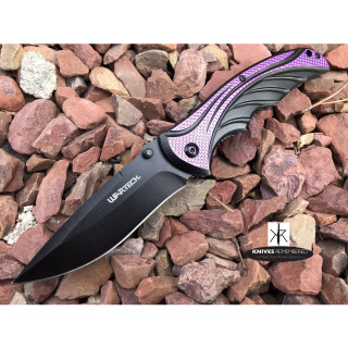 8.375" Drop Point Assist Open POCKET RAZOR BLADE Knife for Camping Hunting Outdoor Purple - CUSTOM ENGRAVED