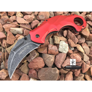 7.875" Stonewashed Karambit Hawk Bill Blade Tactical Outdoor Sturdy Aluminum Handle & Blade Pocket Folding RAZOR BLADE Knife Red - CUSTOM ENGRAVED