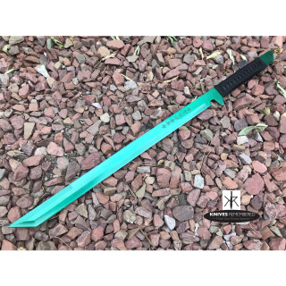 27" Full Tang Straight Tanto Ninja Sword Machete Katana w/ Nylon Sheath Green - CUSTOM ENGRAVED