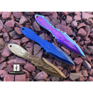 3PC 6.5" Dragon Etched Throwing Knife Set with Sheath Ninja Kunai Combat Sharp Throwers Outdoor Multi Color - CUSTOM ENGRAVED